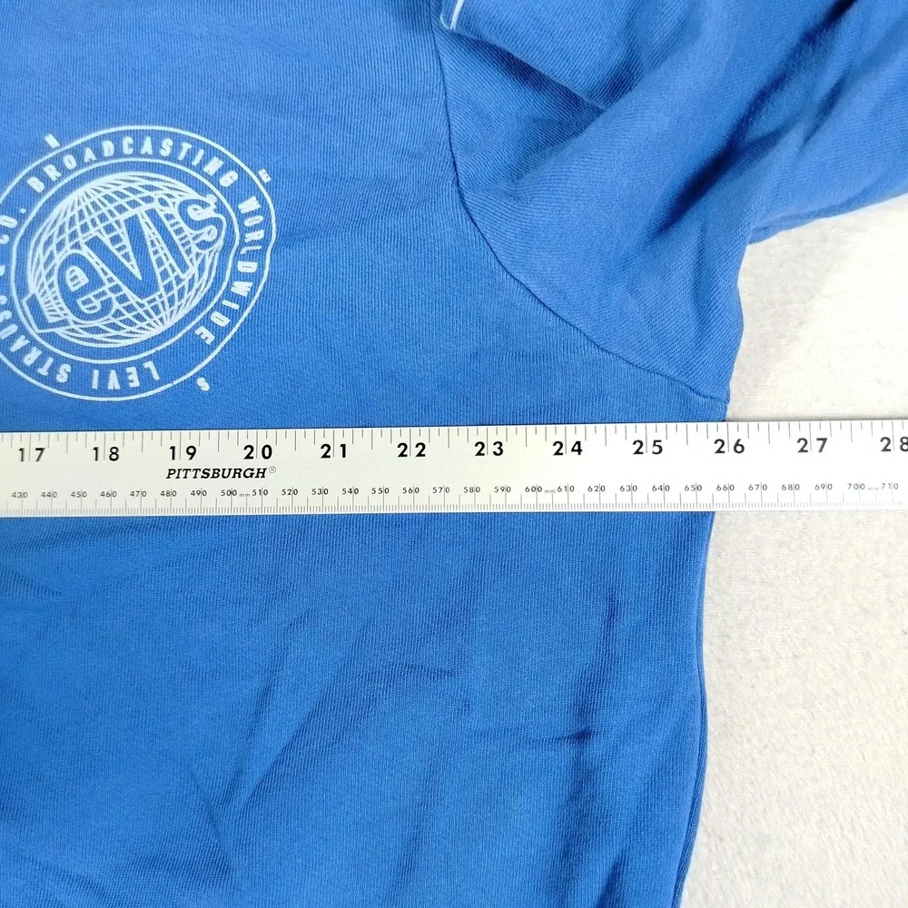 Levi's Sweatshirt Mens 2XL Blue Crewneck Pullover Sleeve Logo Graphic Fleece